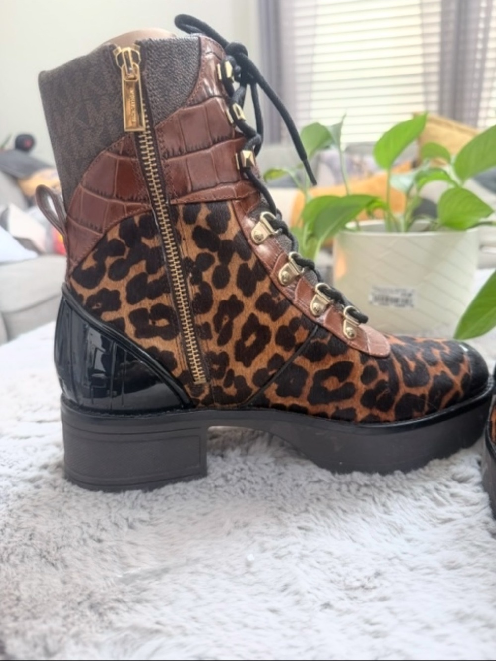 Michael Kors Khloe Mixed-Media Combat Boots - Picture 7 of 10